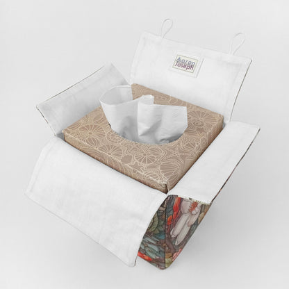 Interior view of square linen tissue box cover