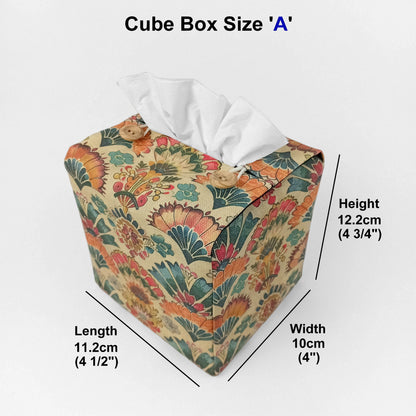 Square tissue box cover with product details