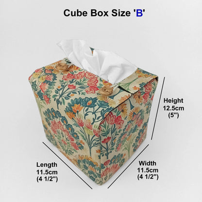 Square tissue box cover with product details