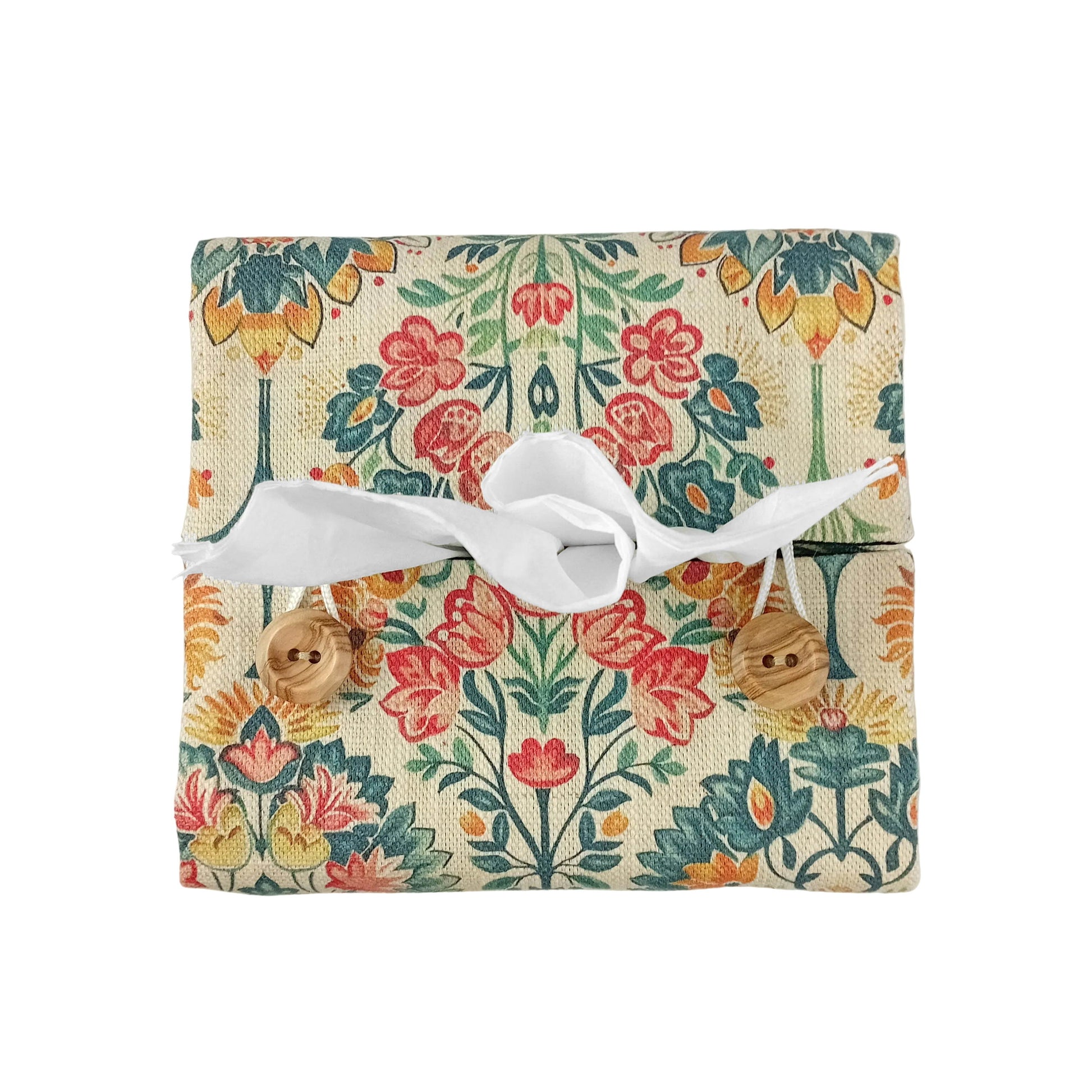 Top view of square tissue box cover with buttons