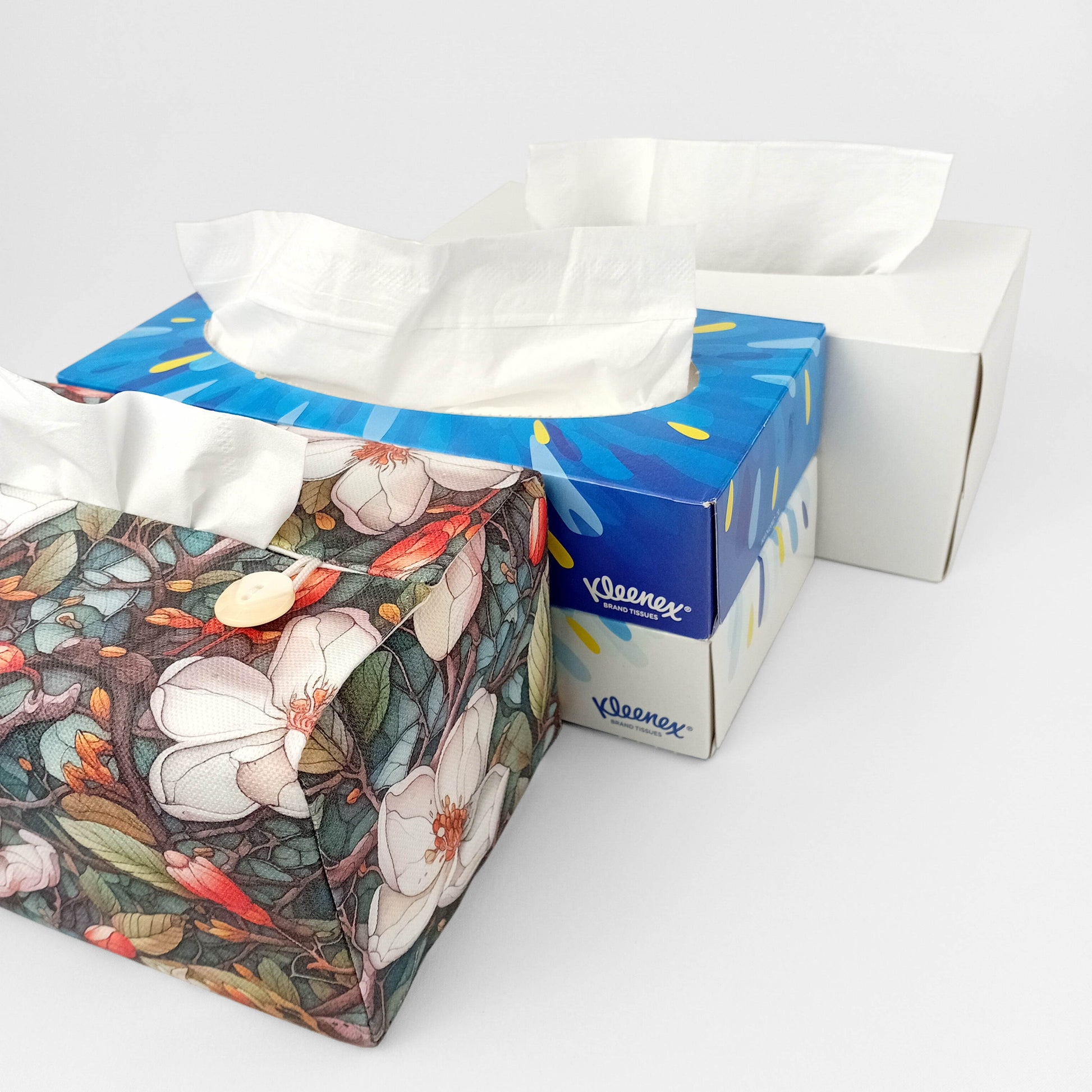 Linen rectangle tissue box cover with tissue box options