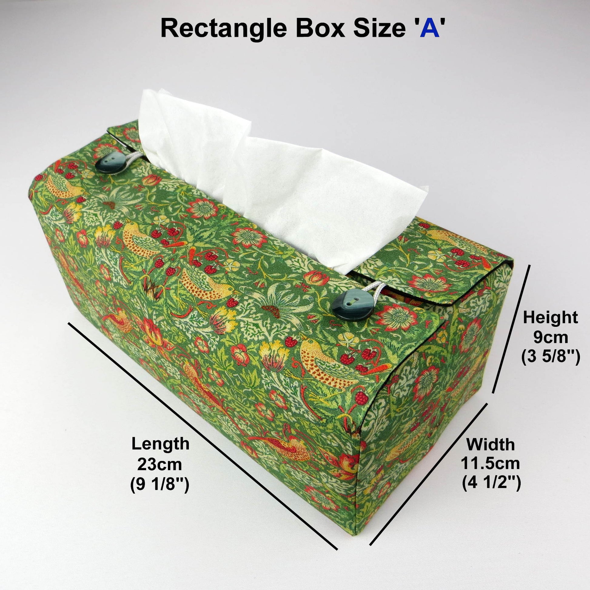 Rectangle tissue box cover with product details