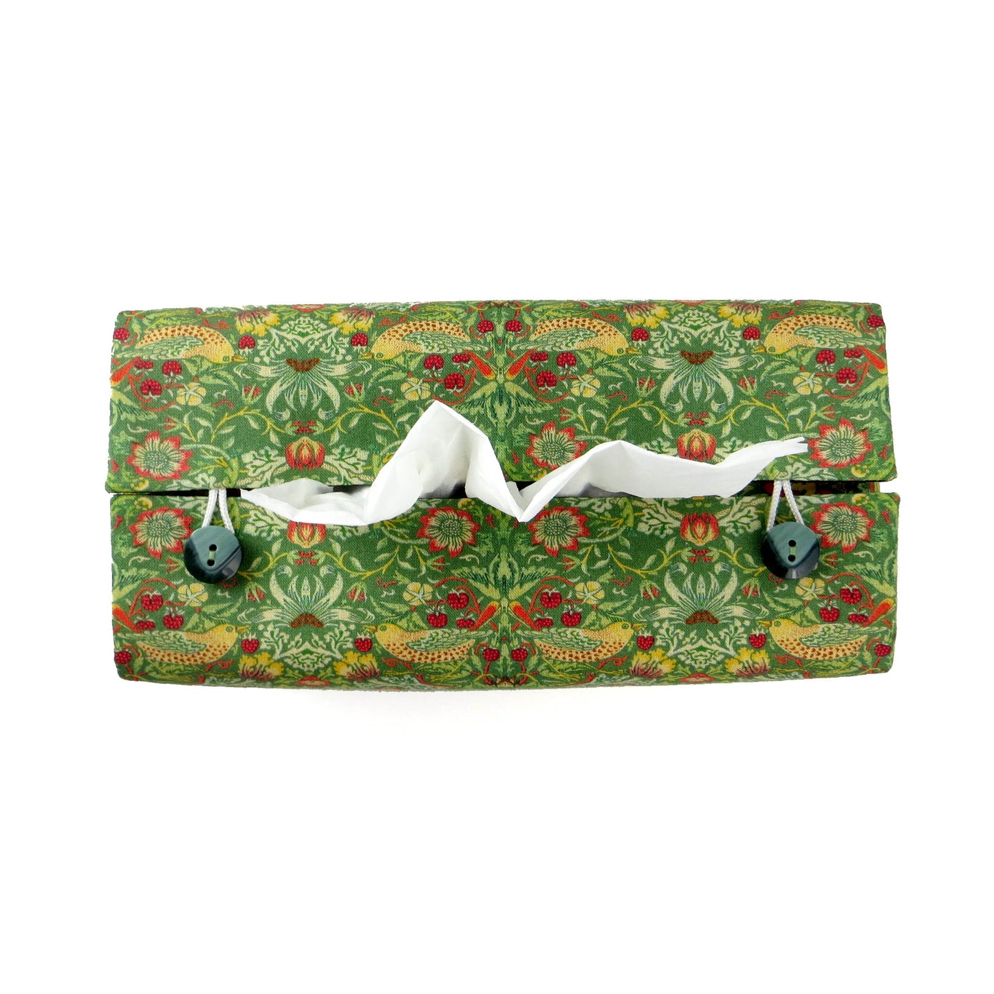 Top view of rectangle tissue box cover with buttons