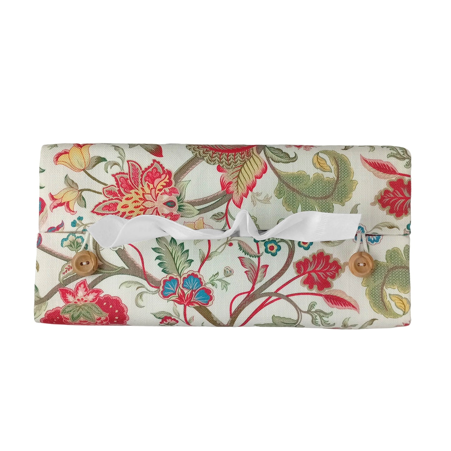 Top view of rectangular tissue box cover with buttons