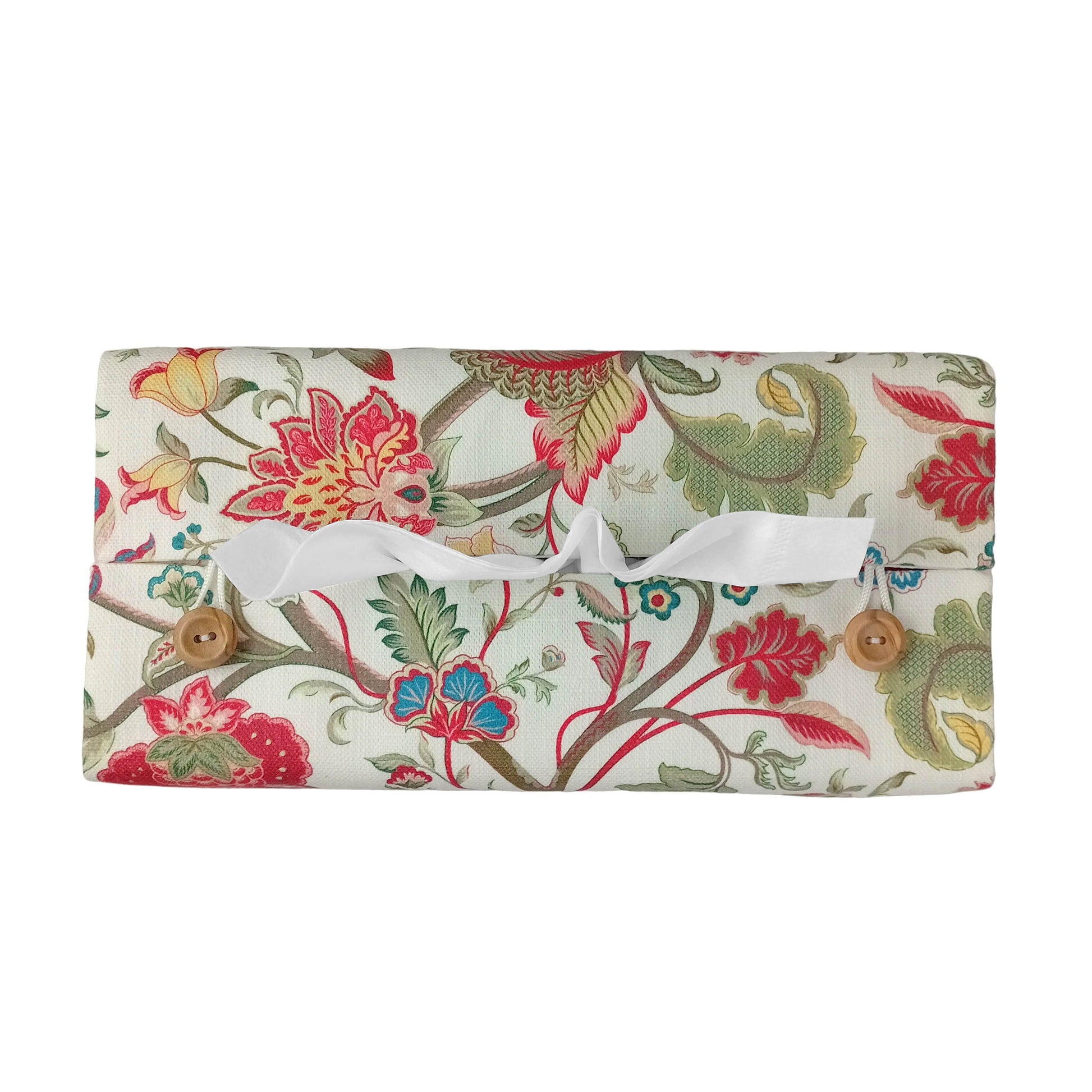 Top view of rectangular tissue box cover with buttons