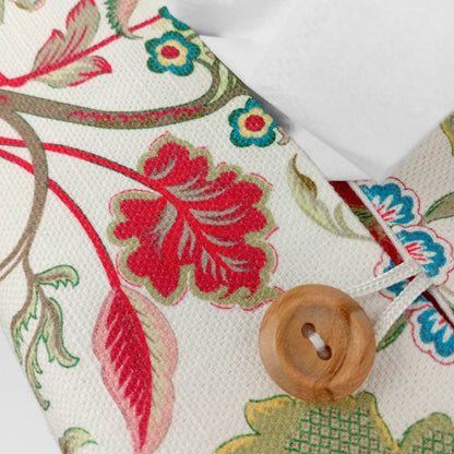 Close up view of rectangular tissue box cover with buttons