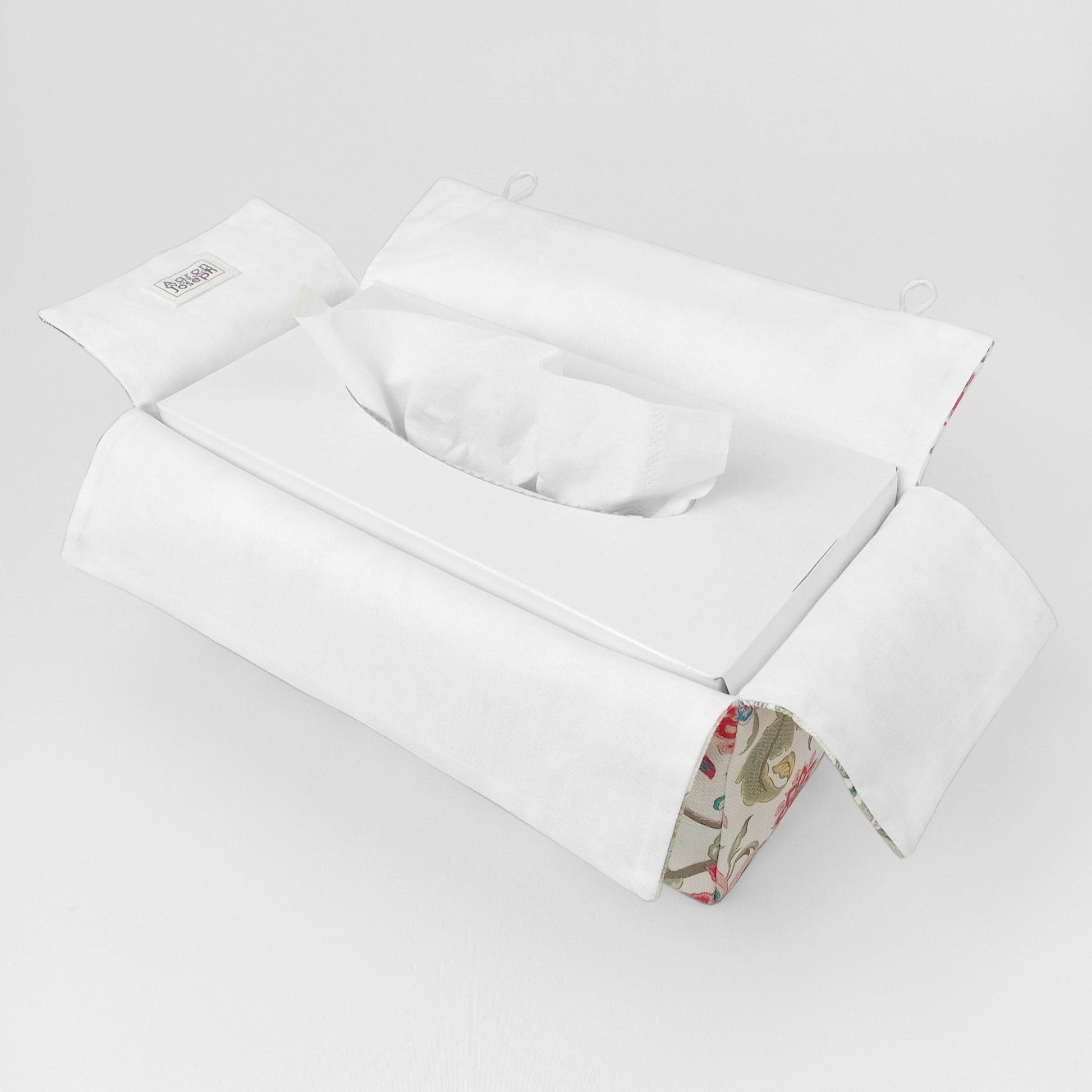 Interior view of rectangular tissue box cover with white lining
