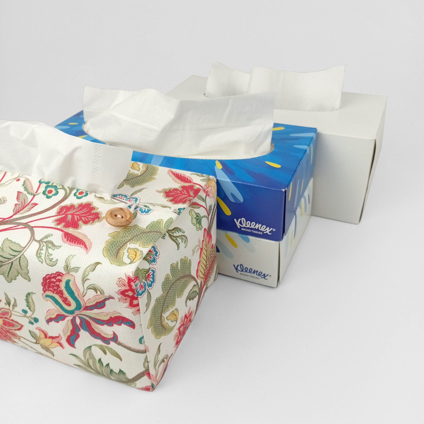 Rectangular tissue box cover with tissue box options
