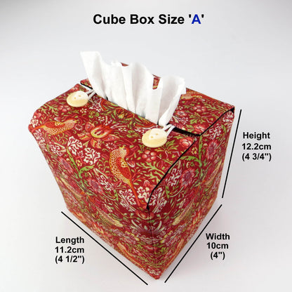 Square tissue box cover with product details