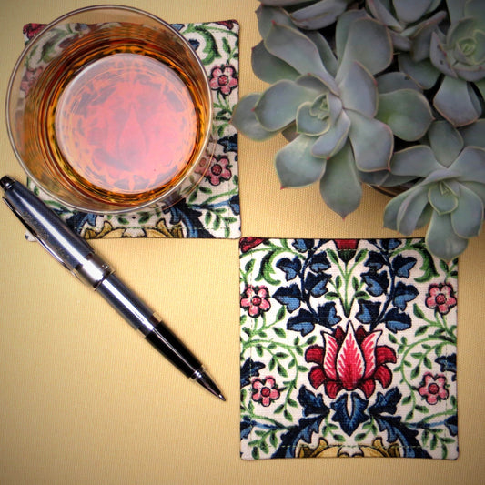 Square Fabric Coaster Set of 2 - Multi Colour Flowering Vines