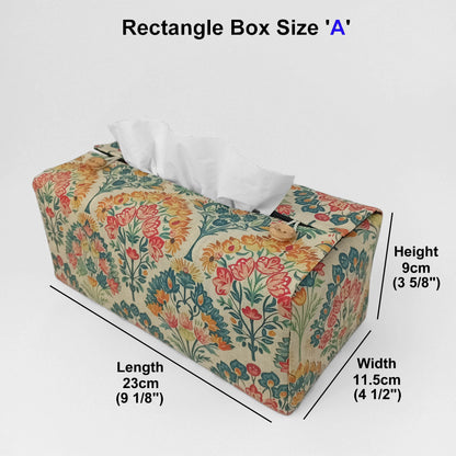Linen tissue box cover with product details