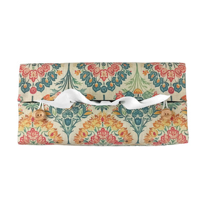 Top view of linen tissue box cover with buttons