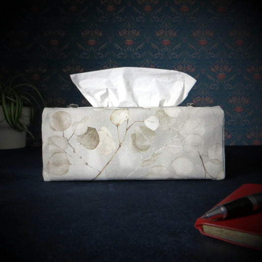 Rectangular Fabric Tissue Box Cover - Lunaria Leaves on Grey