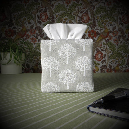 Cube Fabric Tissue Box Cover - Mulberry Trees on Taupe