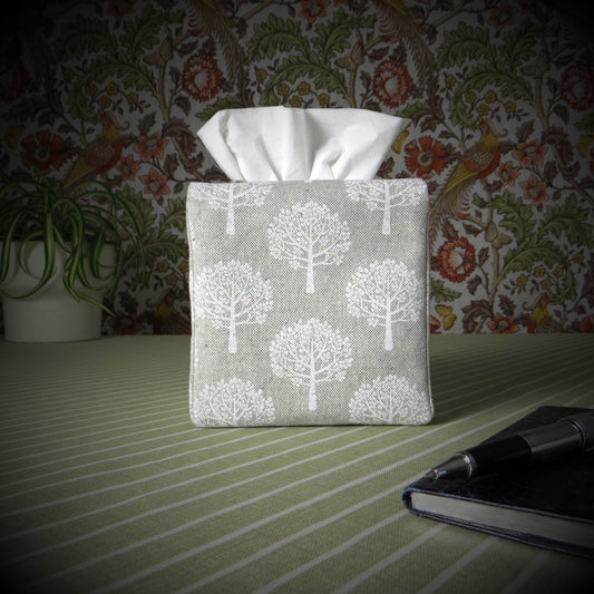 Cube Fabric Tissue Box Cover - Mulberry Trees on Taupe