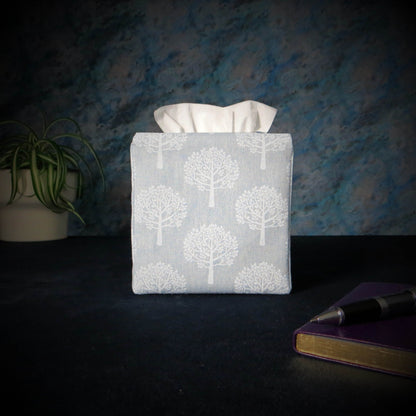 Cube Fabric Tissue Box Cover - Mulberry Trees on Blue