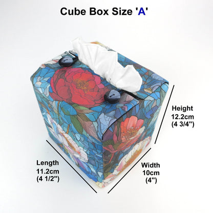 Square tissue box cover with product details