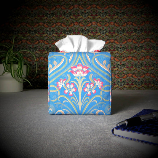 Cube Fabric Tissue Box Cover - Blue Victorian Design