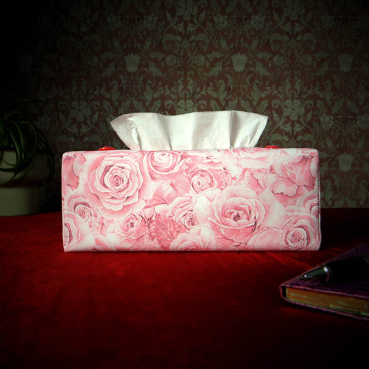 Rectangular Fabric Tissue Box Cover - Pink Bed of Roses