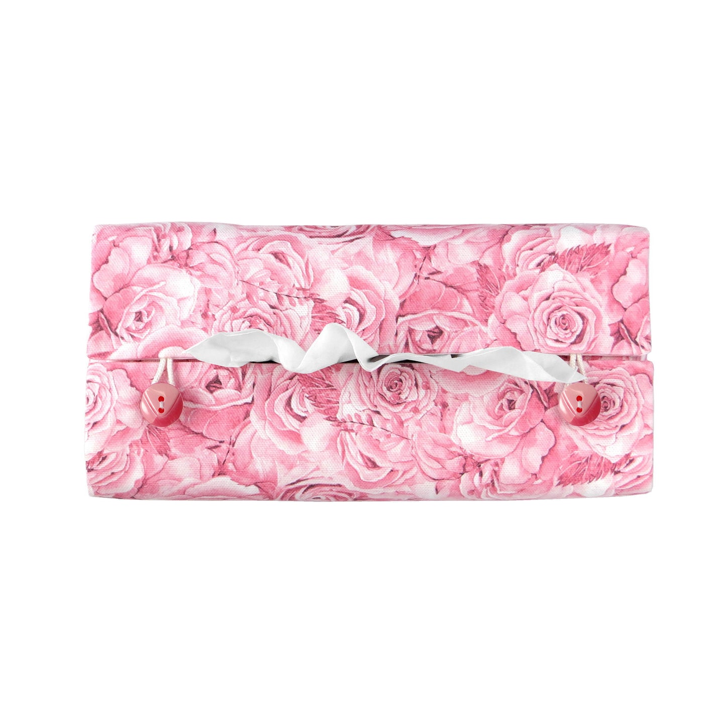 Top view of cotton rectangle tissue box cover with buttons