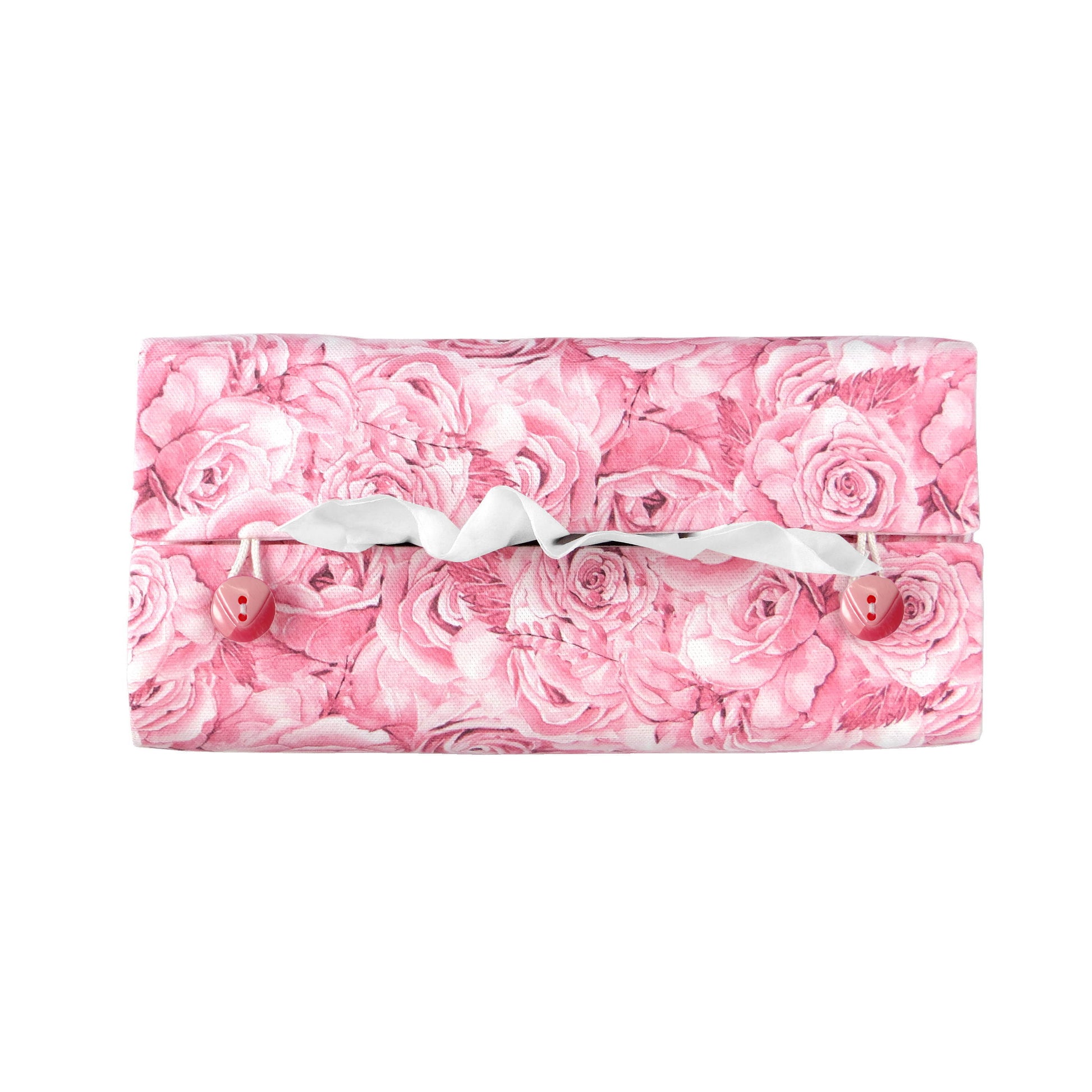 Top view of cotton rectangle tissue box cover with buttons