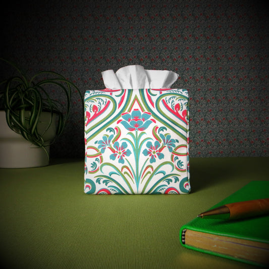 Cube Fabric Tissue Box Cover - Teal Victorian Design
