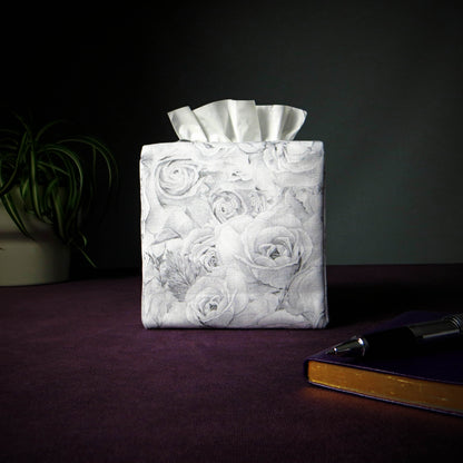 Cube Fabric Tissue Box Cover - Light Grey Bed of Roses