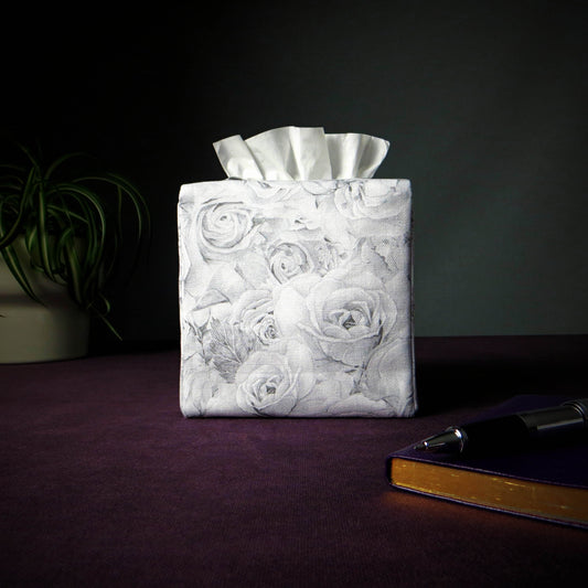 Cube Fabric Tissue Box Cover - Light Grey Bed of Roses