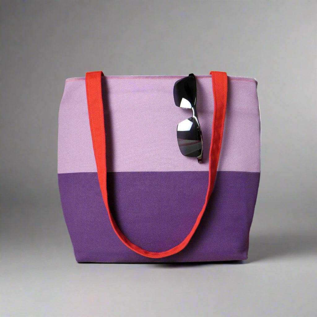 Large cotton tote bag with two vibrant colours on each side
