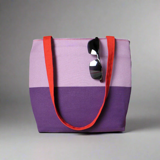 Large cotton tote bag with two vibrant colours on each side