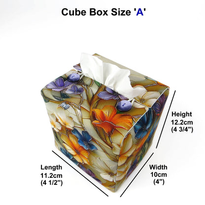 Square tissue box cover with product details