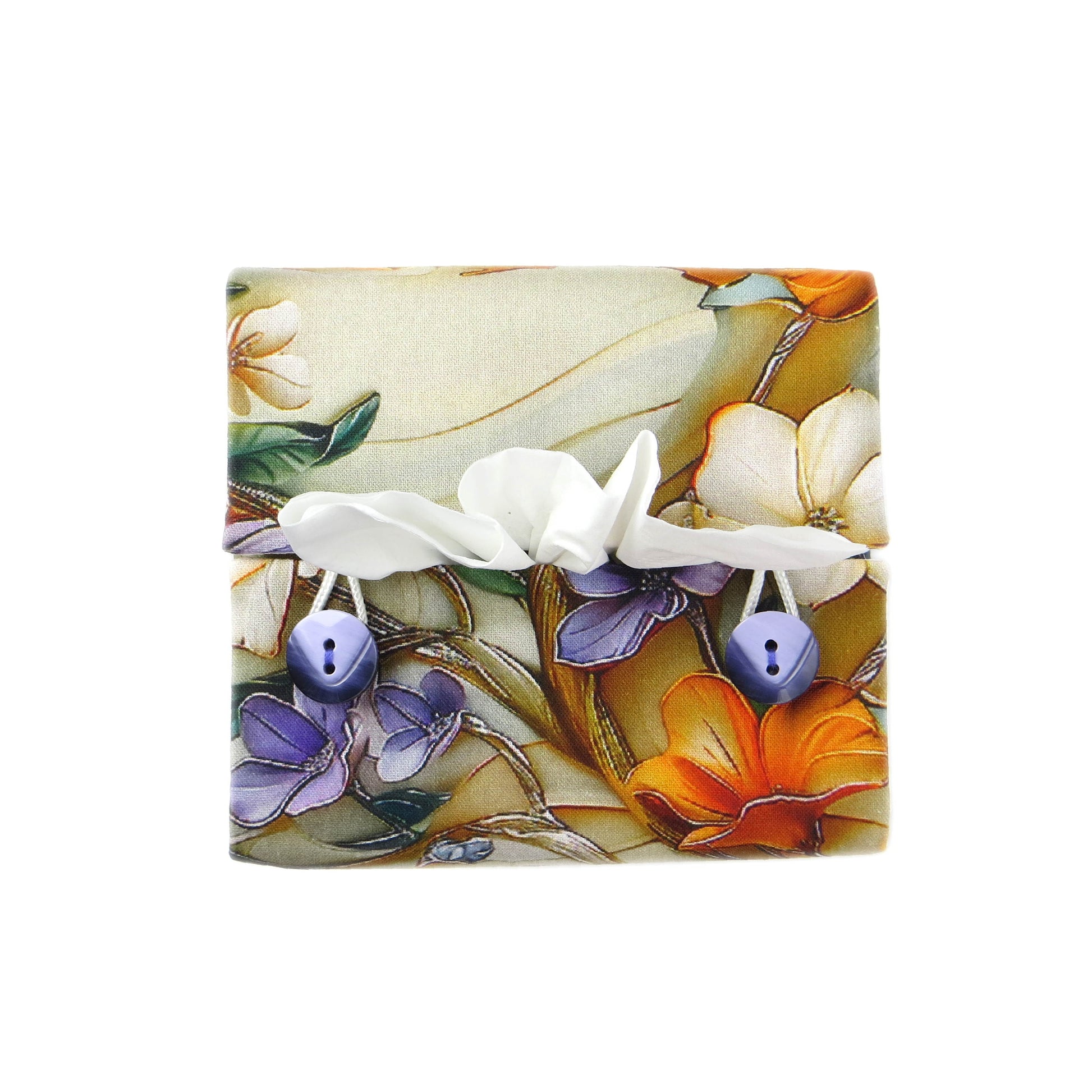 Top view of square tissue box cover with buttons