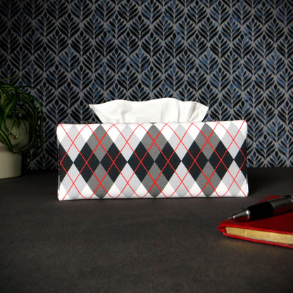 Rectangular Fabric Tissue Box Cover - Argyle Design