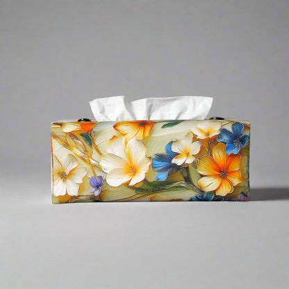 Rectangular tissue box cover with a multi-colour floral pattern