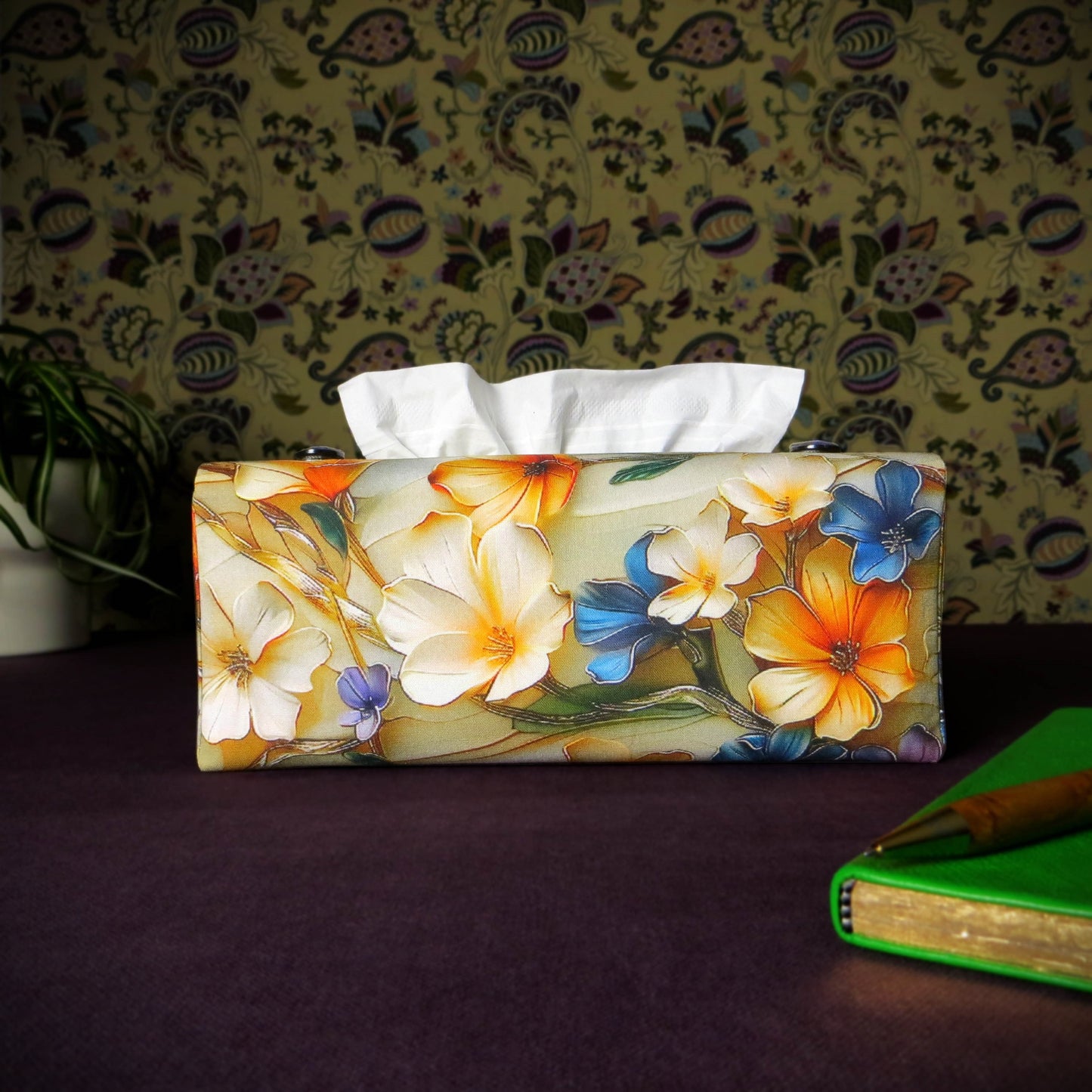 Rectangular Fabric Tissue Box Cover - Vibrant Floral Design
