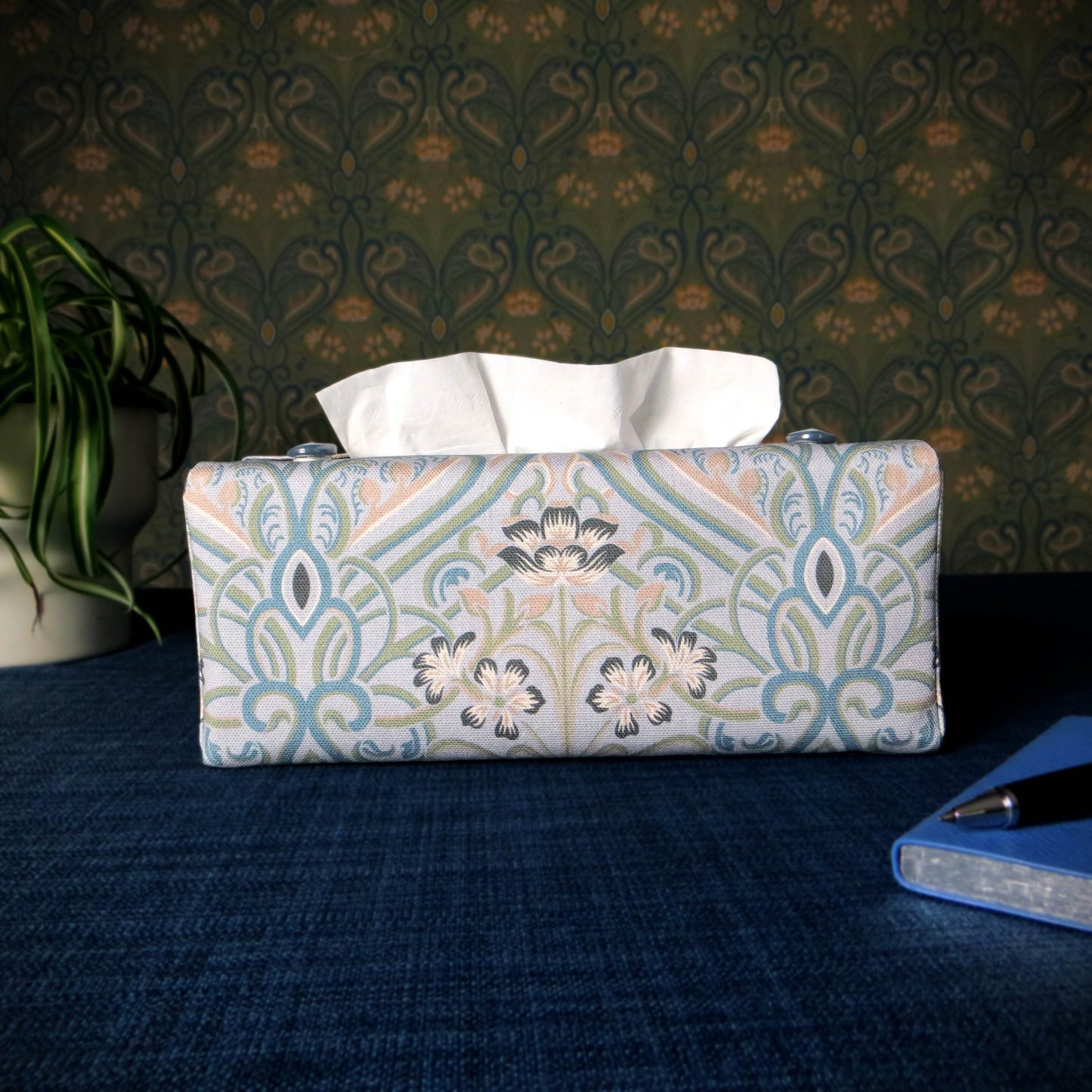 Rectangular Fabric Tissue Box Cover - Grey Victorian Design