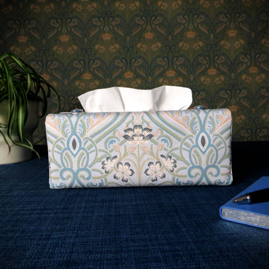 Rectangular Fabric Tissue Box Cover - Grey Victorian Design