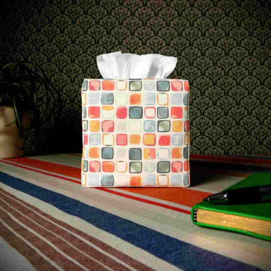 Cube Fabric Tissue Box Cover - Multicolour Squares
