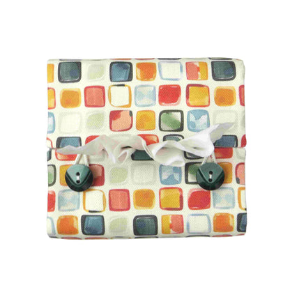 Cotton square tissue box cover  with multicolour watercolour-style squares 