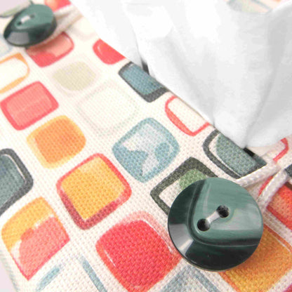 Cotton square tissue box cover  with multicolour watercolour-style squares 