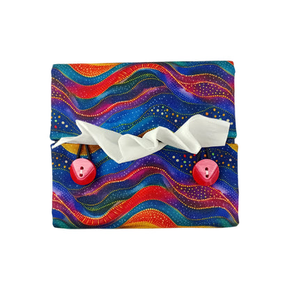A top view of a square tissue box cover with buttons
