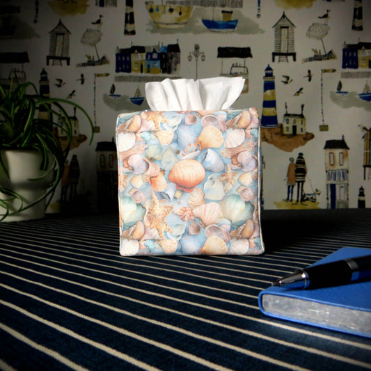 Cube Fabric Tissue Box Cover - Seaside Seashells
