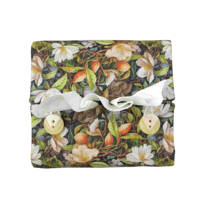 Linen square tissue box cover with a floral forest design
