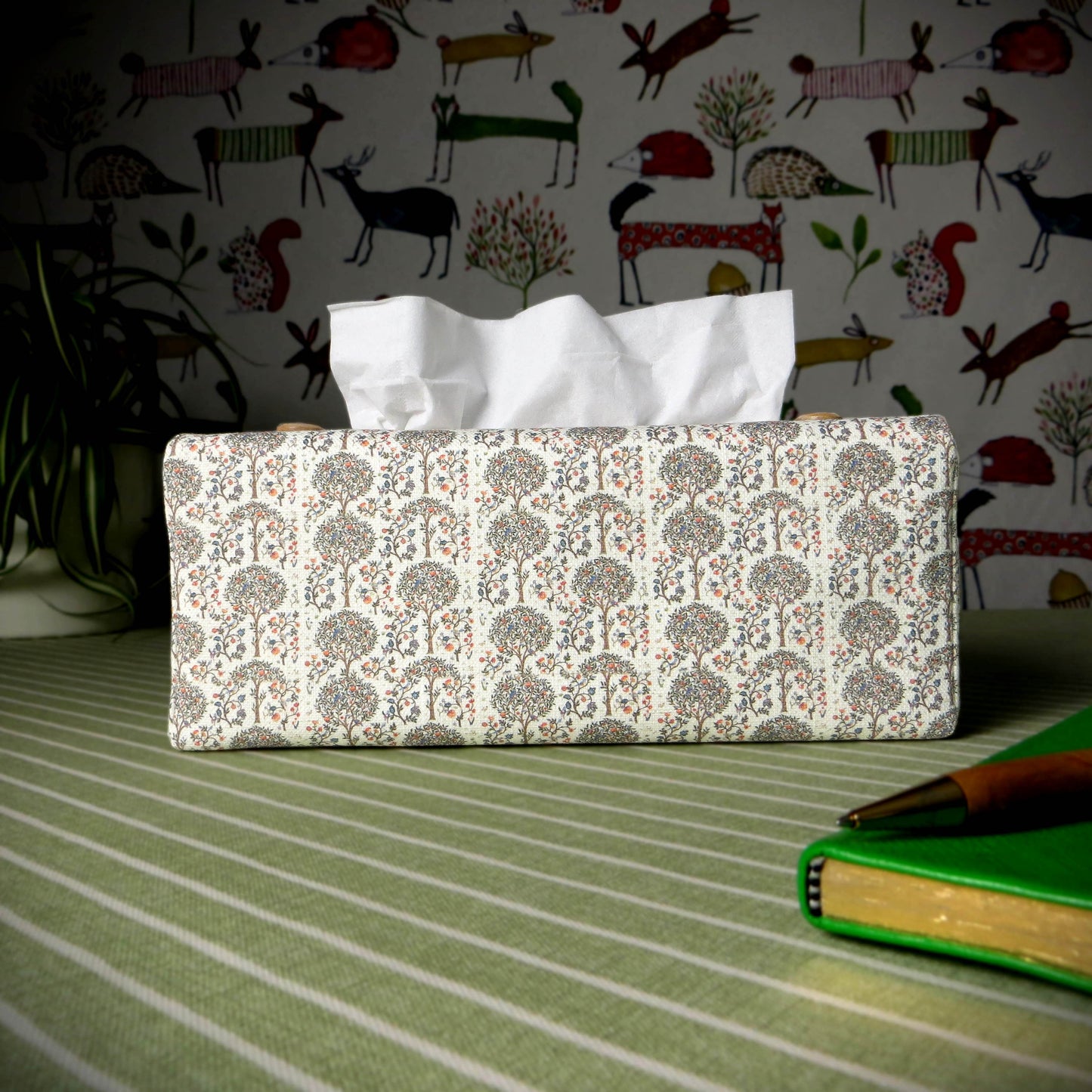 Rectangular Fabric Tissue Box Cover - Orchard Grove on Linen