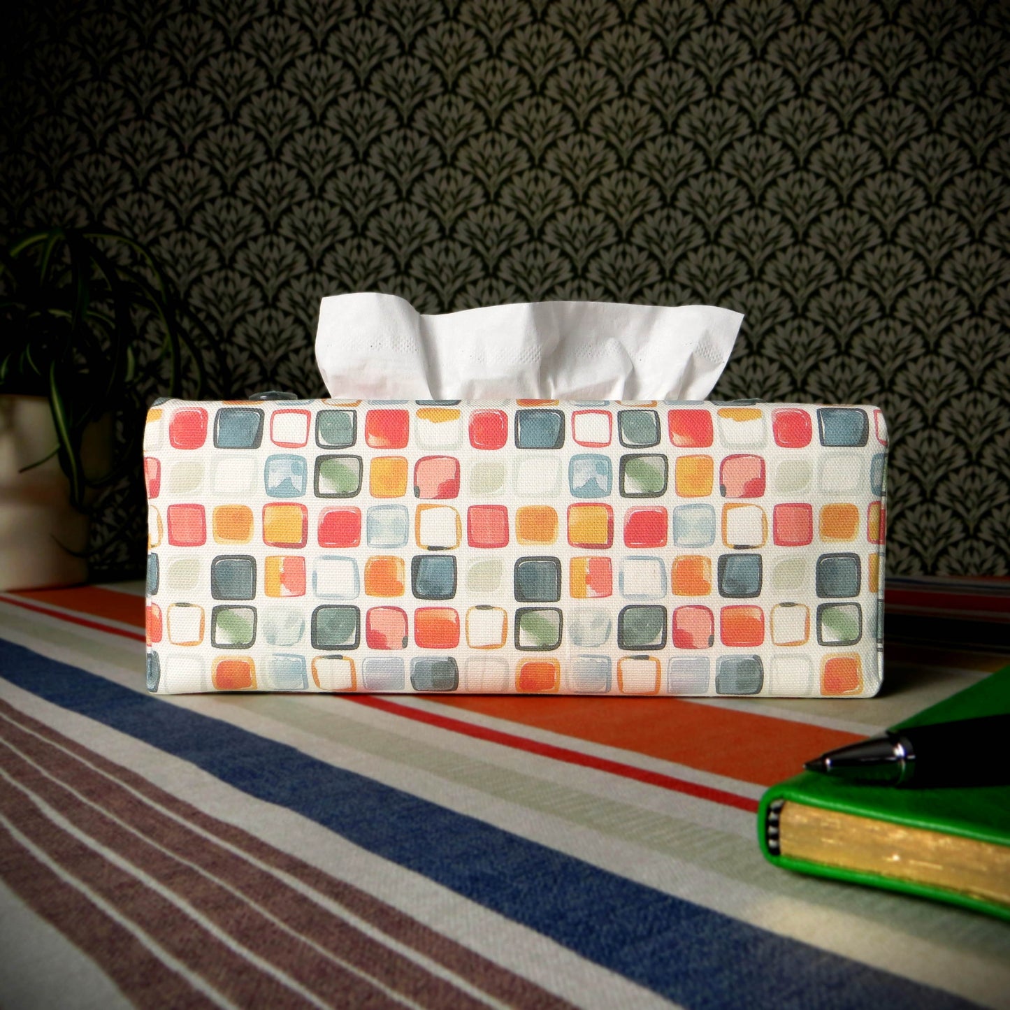 Rectangular Fabric Tissue Box Cover - Multicolour Squares
