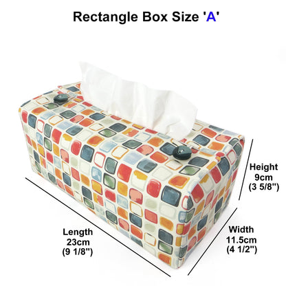 Cotton rectangle tissue box cover with multicoloured watercolour-style squares