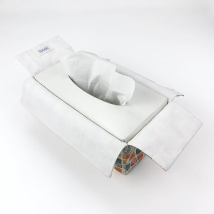 Cotton rectangle tissue box cover with multicoloured watercolour-style squares