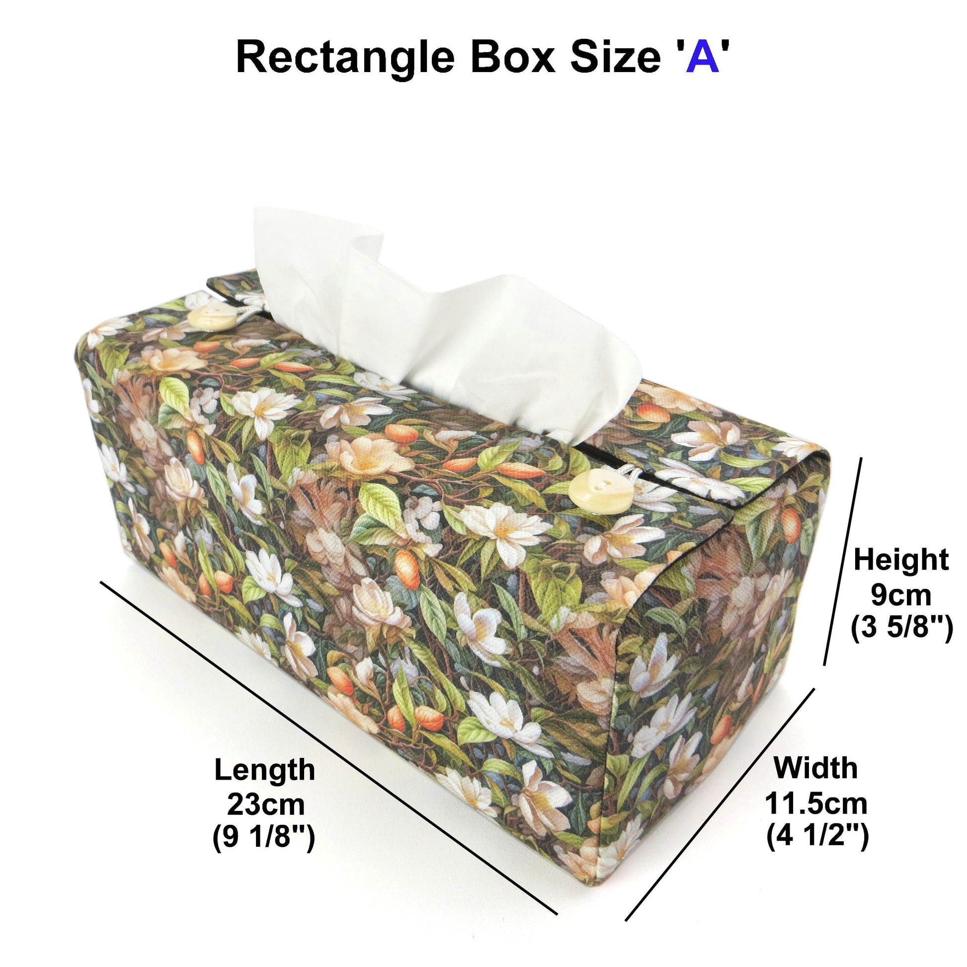 Linen rectangle tissue box cover with floral forest design