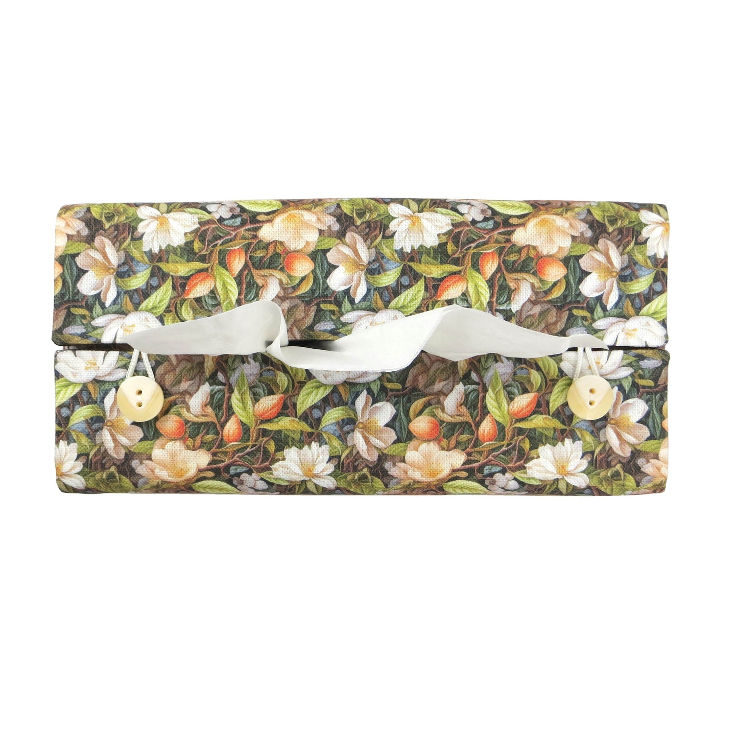 Linen rectangle tissue box cover with floral forest design