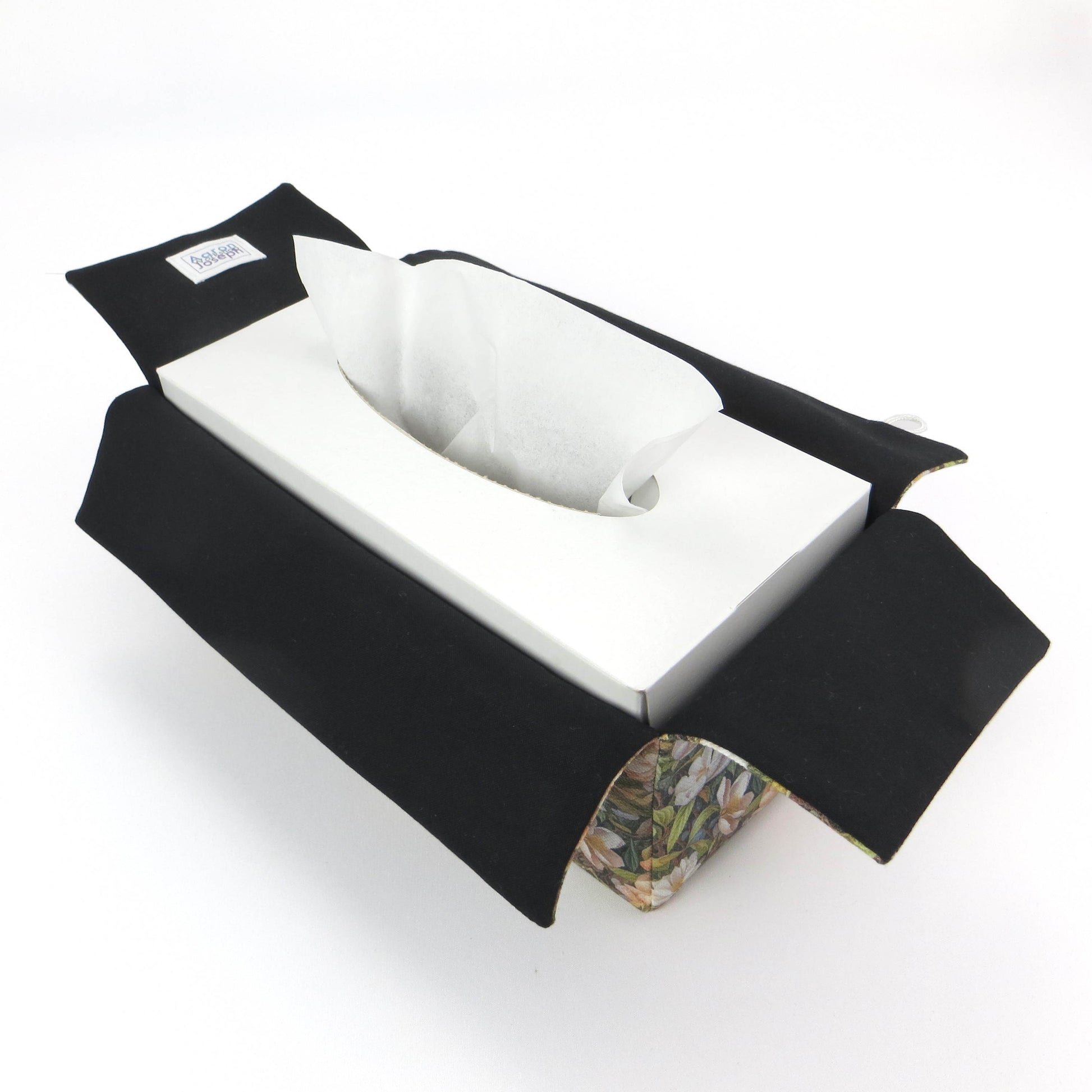 Linen rectangle tissue box cover with floral forest design